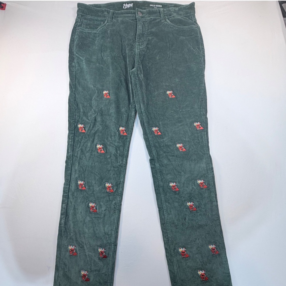 Mugsy Uncle Eddies Pants Mens 36x32 Green Corduroy Santa Embroidered Christmas